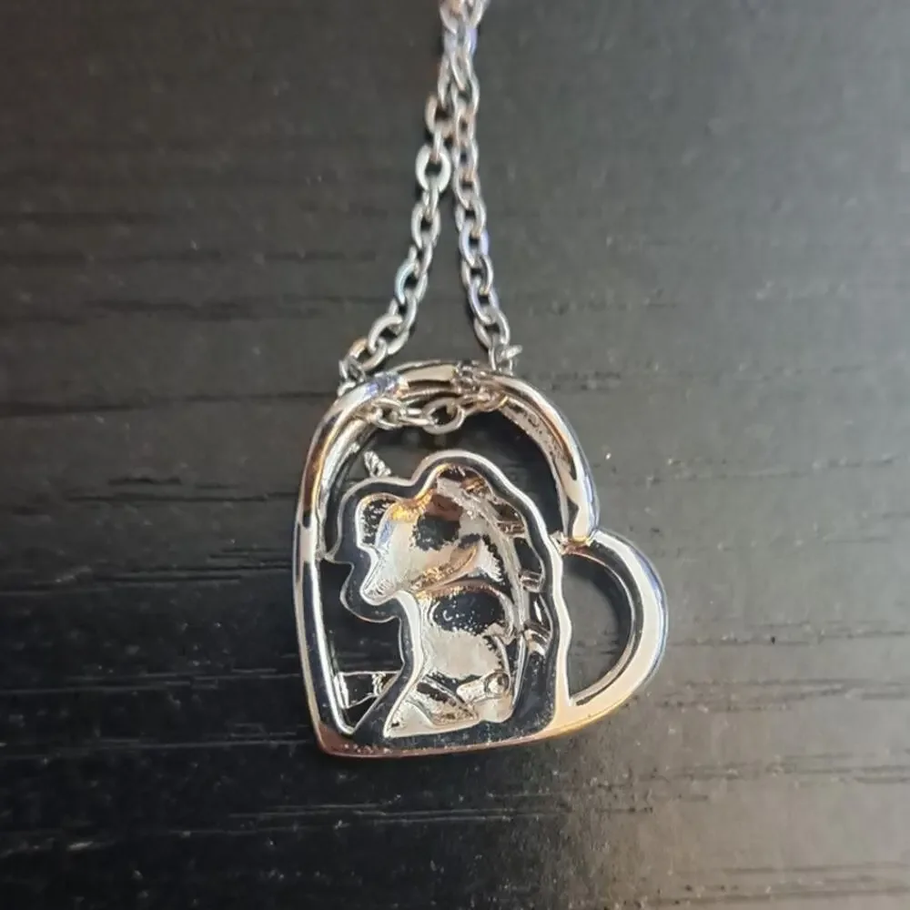 Niece Bonded Unicorn Heart Necklace “I Love You Forever” Silver Tone 16–18in